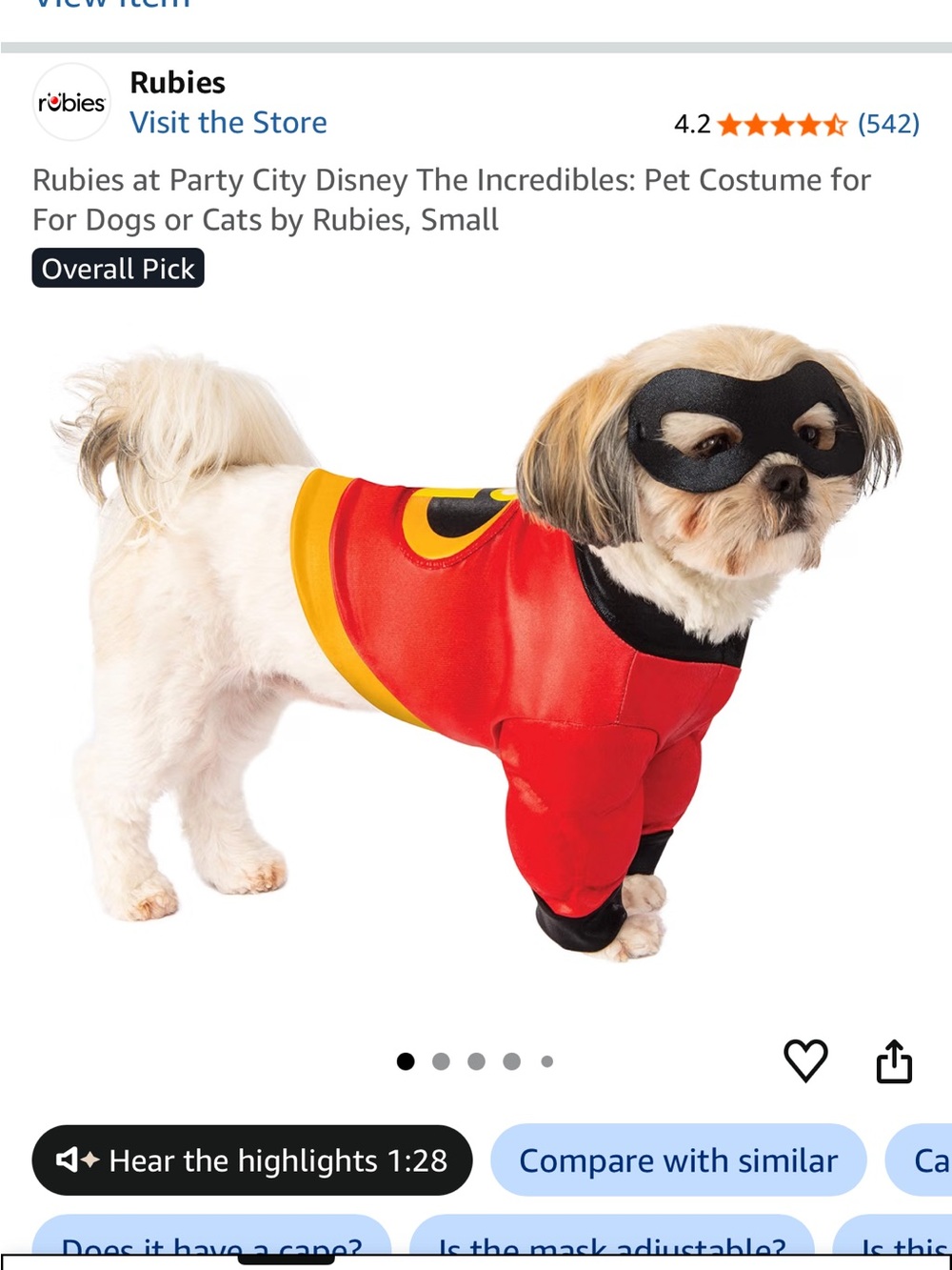 Rubie's Red and Black Superhero Dog Costume with Yellow Emblem